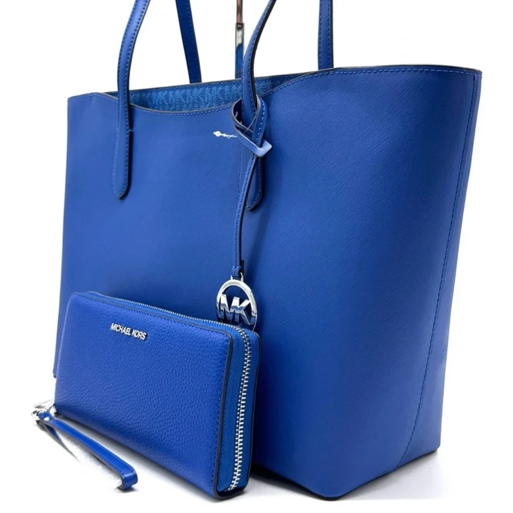 Michael Kors Arden Large Leather Tote Bag Galaxy Blue - Picture 2 of 10